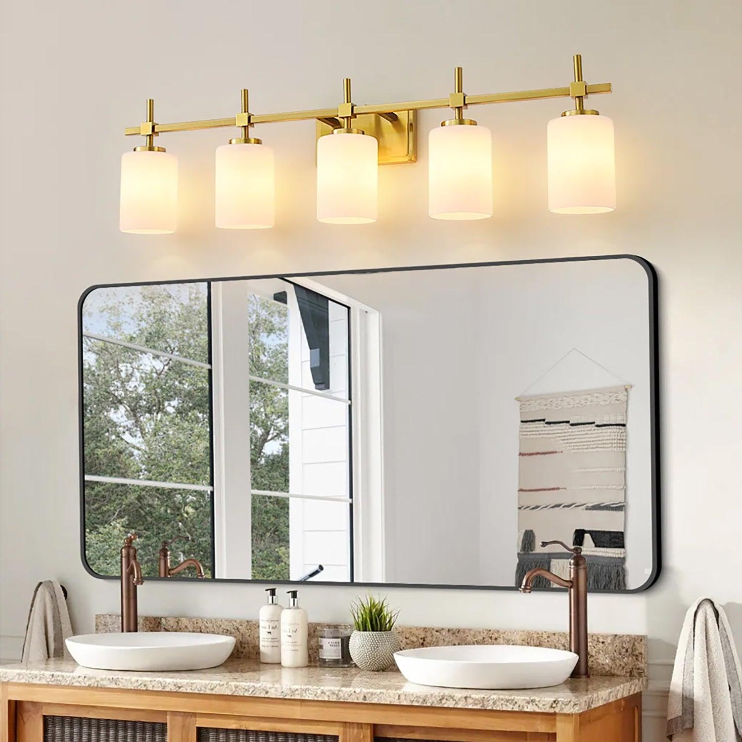 Frosted Glass Jasper Gold Modern 5-Light Bathroom Vanity Light