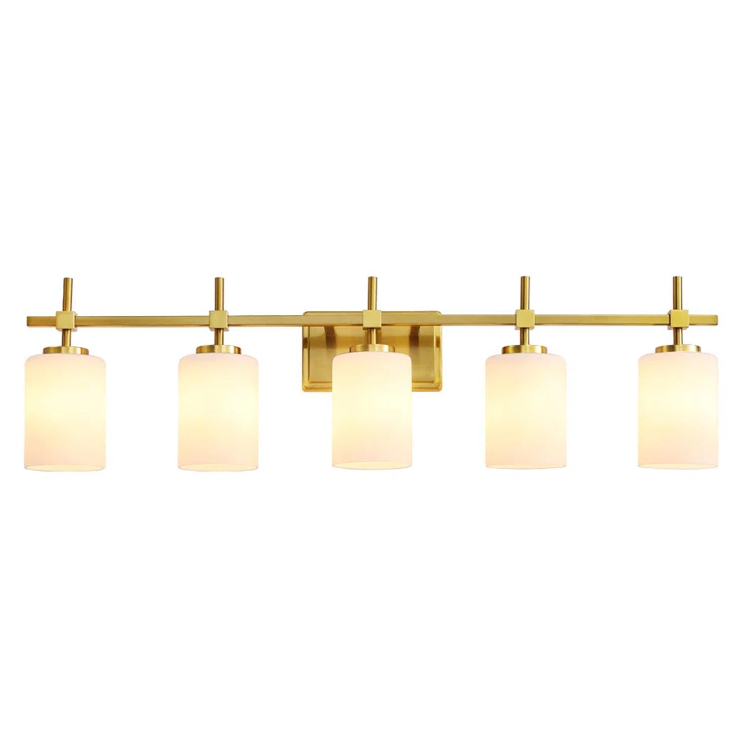 Frosted Glass Jasper Gold Modern 5-Light Bathroom Vanity Light