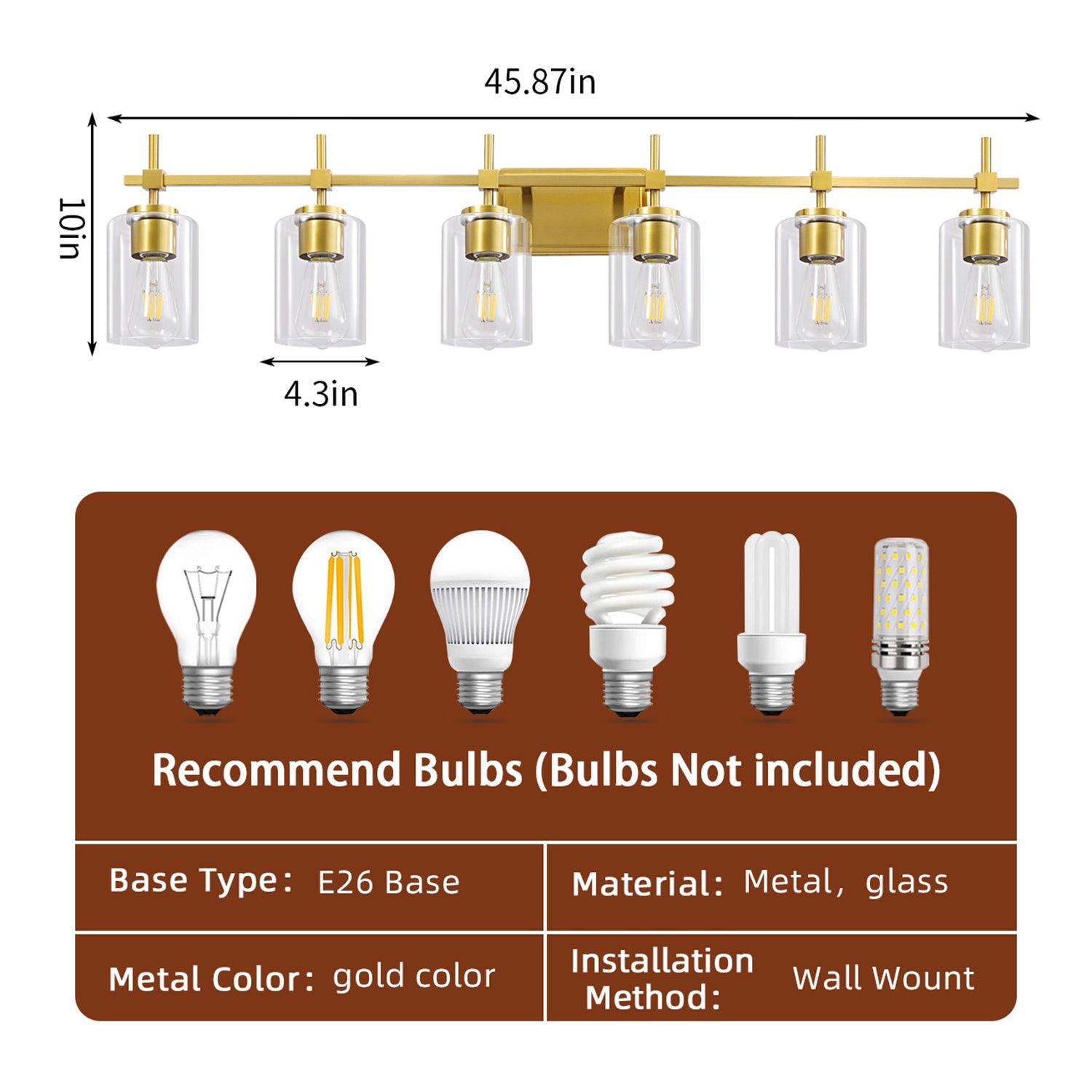 Clear Glass Jasper Modern 6-Light Bathroom Vanity Light