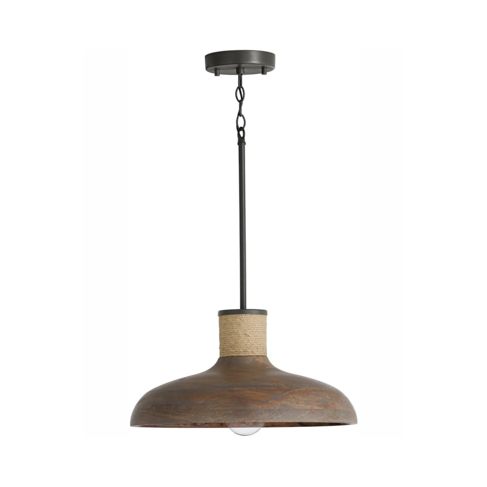 Rustic Industrial 1 - Light Wooden Pendant Light with Jute Rope Accent