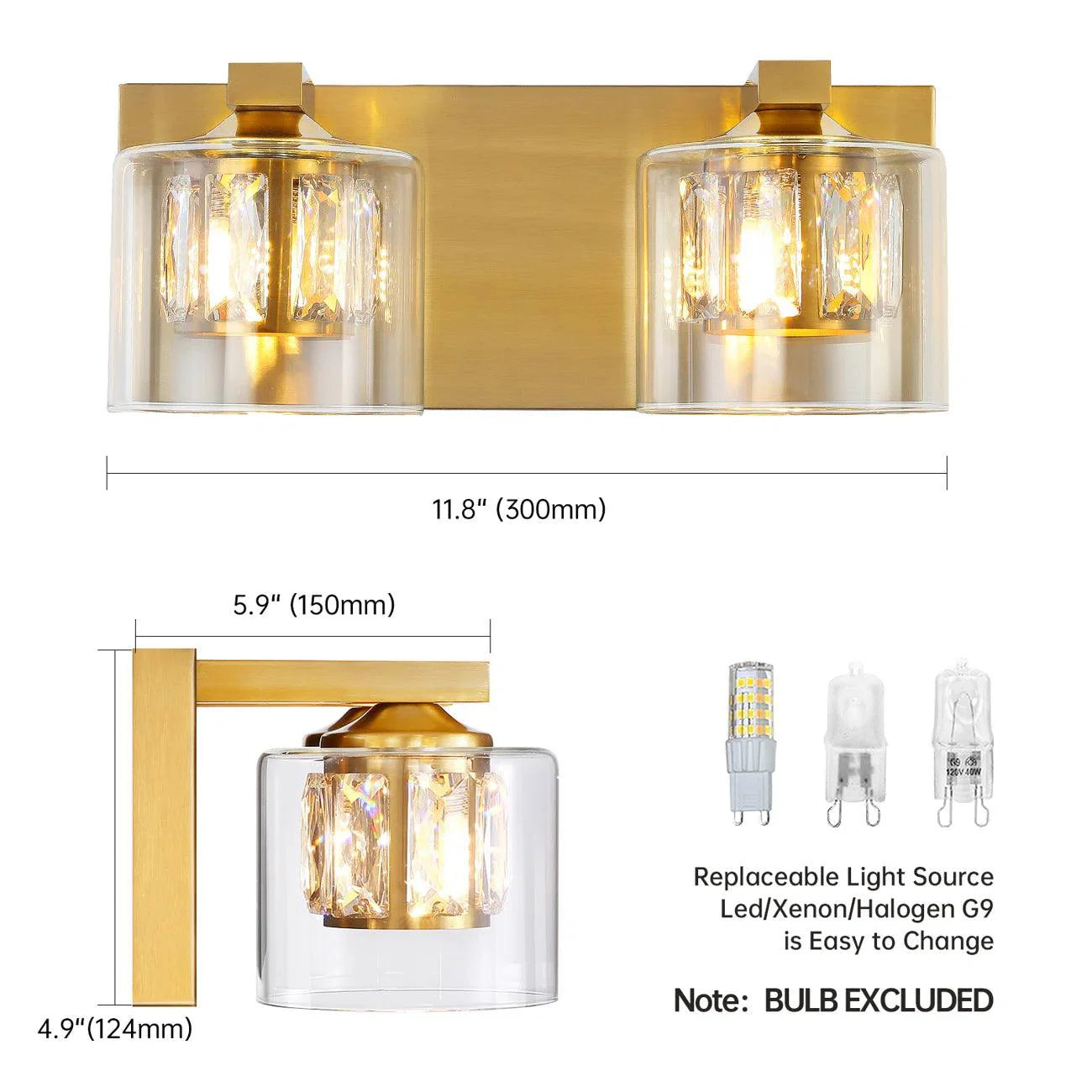 Modern Kolt 2-Light Bathroom Vanity Light