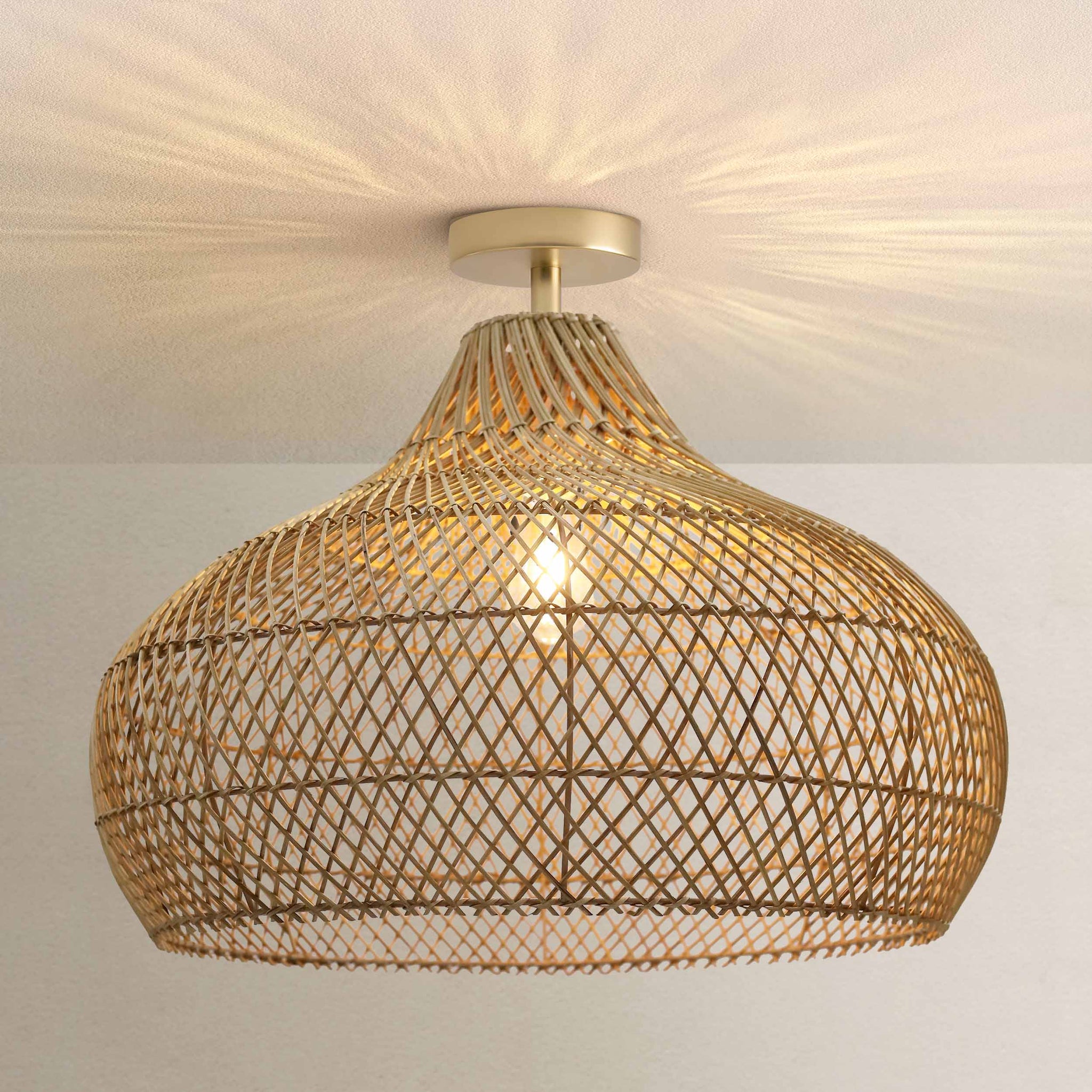 Kloe 18-Inch Elegant Handwoven Natural Rattan Flush Mount Light
