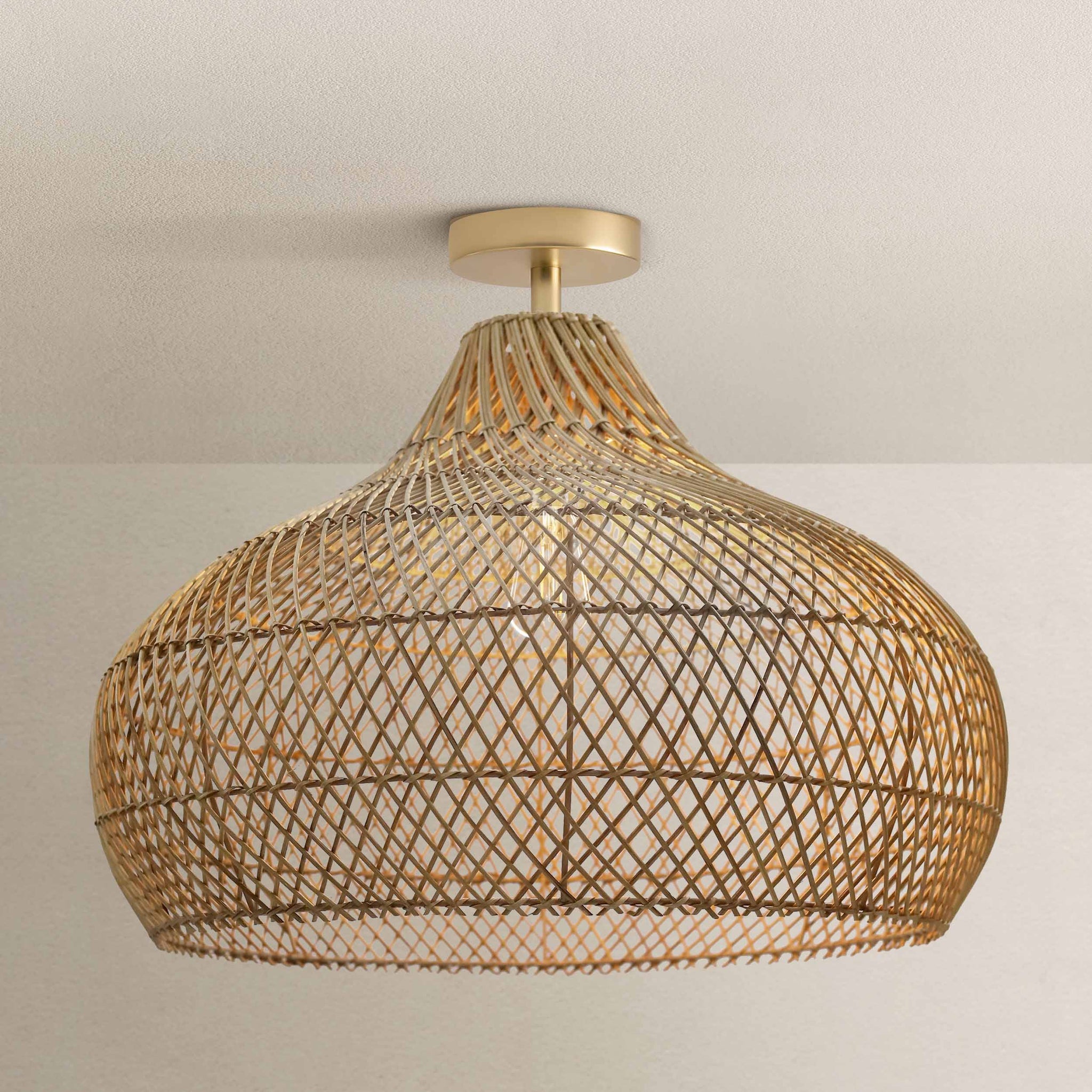 Kloe 18-Inch Elegant Handwoven Natural Rattan Flush Mount Light