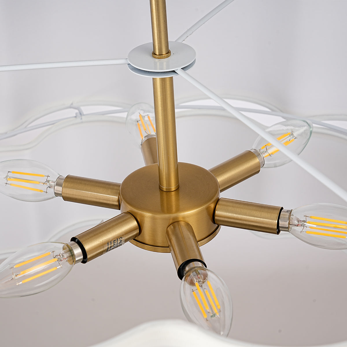 Maren 6-Light Adjustable-Angle Brushed Brass Chandelier with Tiered Linen Shades