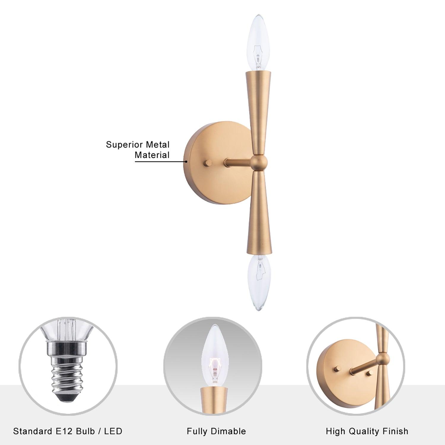 Mizu Mid Century Modern Gold 2 Light Wall Sconce