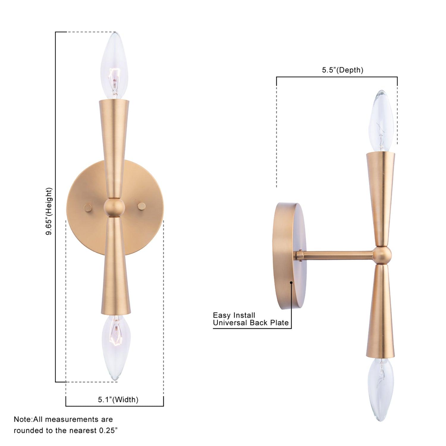 Mizu Mid Century Modern Gold 2 Light Wall Sconce