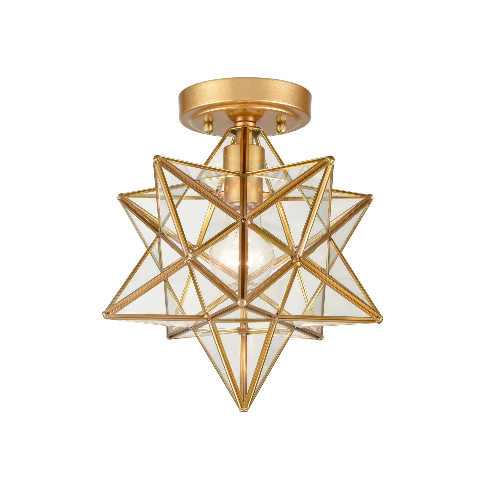 12-In Modern Brass Moravian Star Ceiling Light with Clear Glass