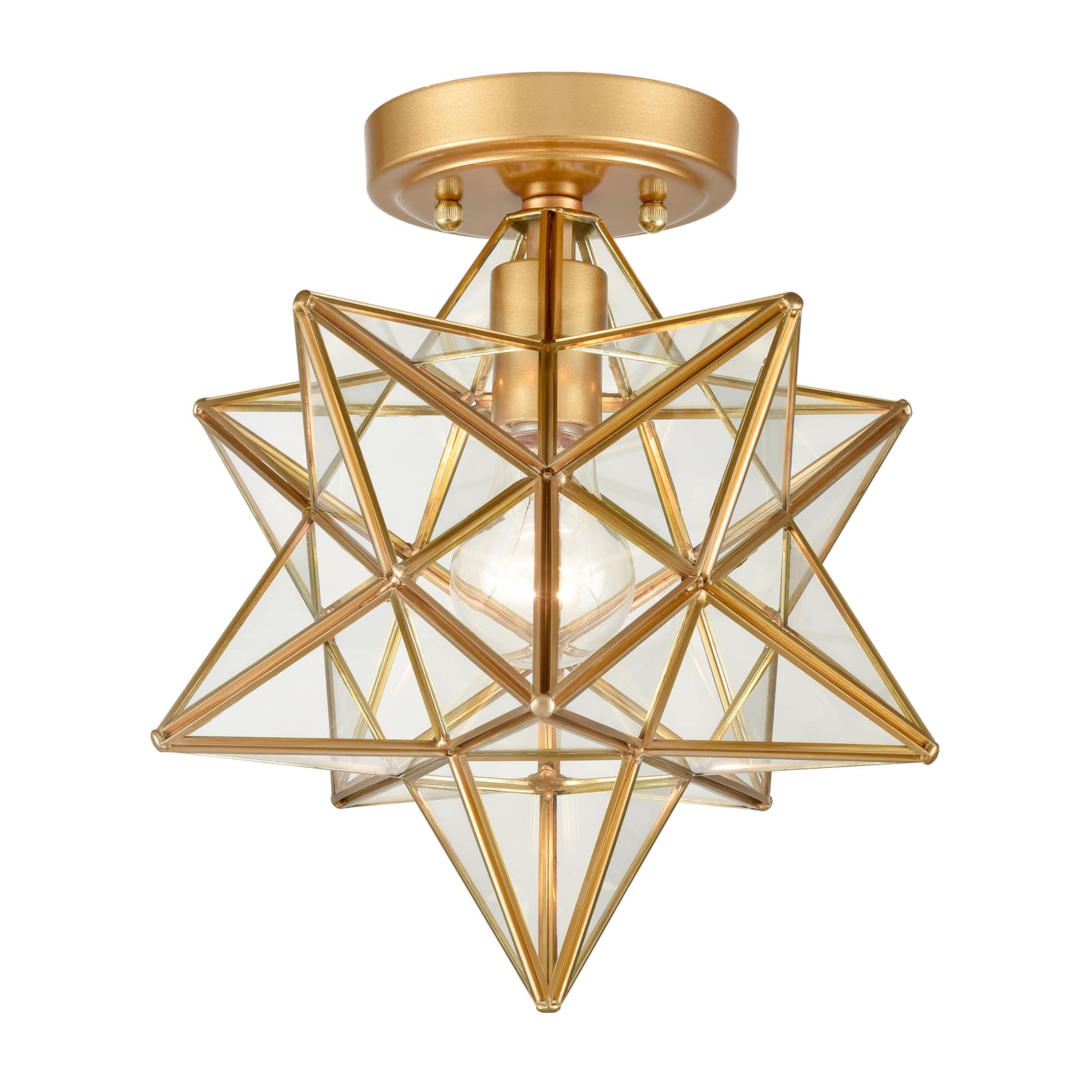 12-In Modern Brass Moravian Star Ceiling Light with Clear Glass