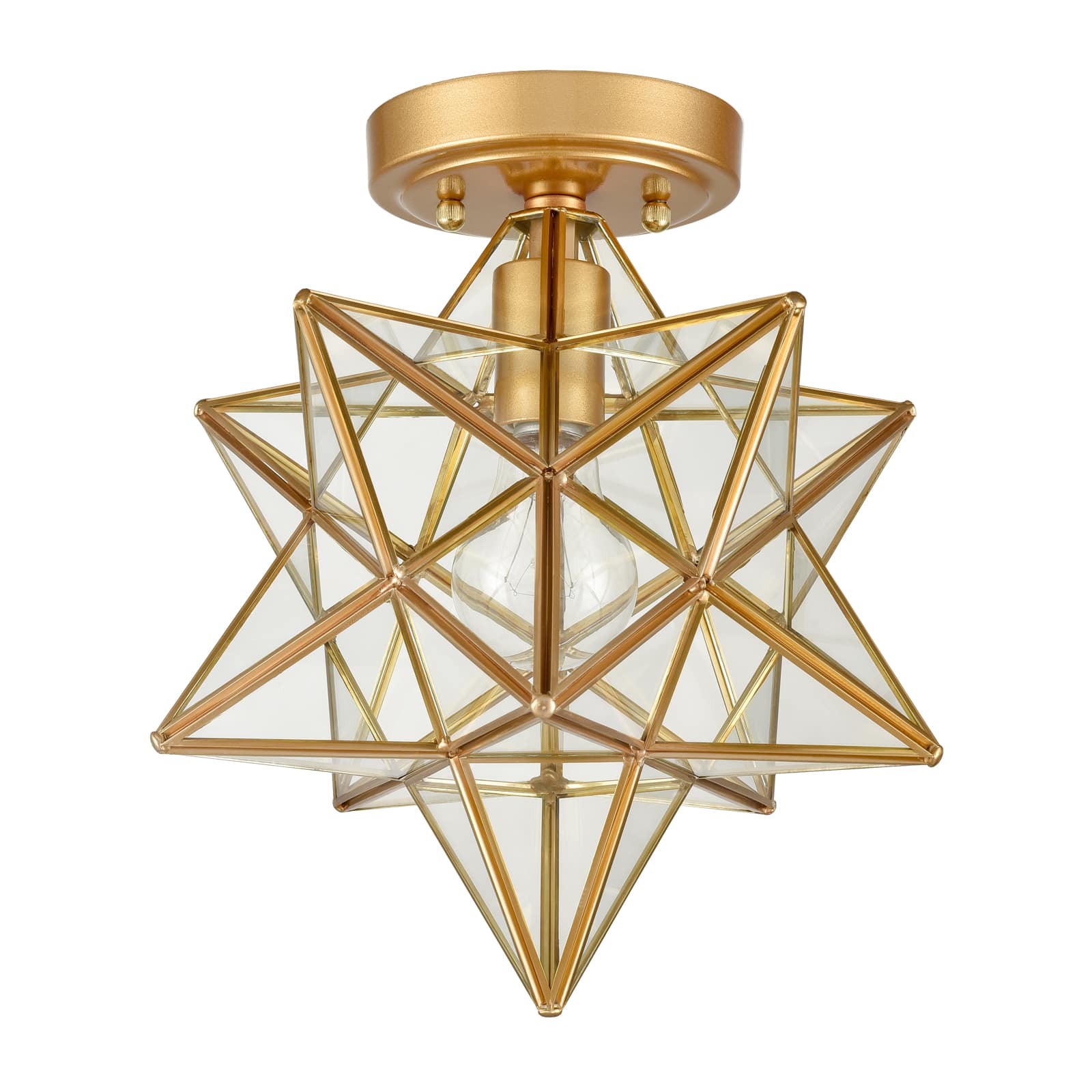 12-In Modern Brass Moravian Star Ceiling Light with Clear Glass