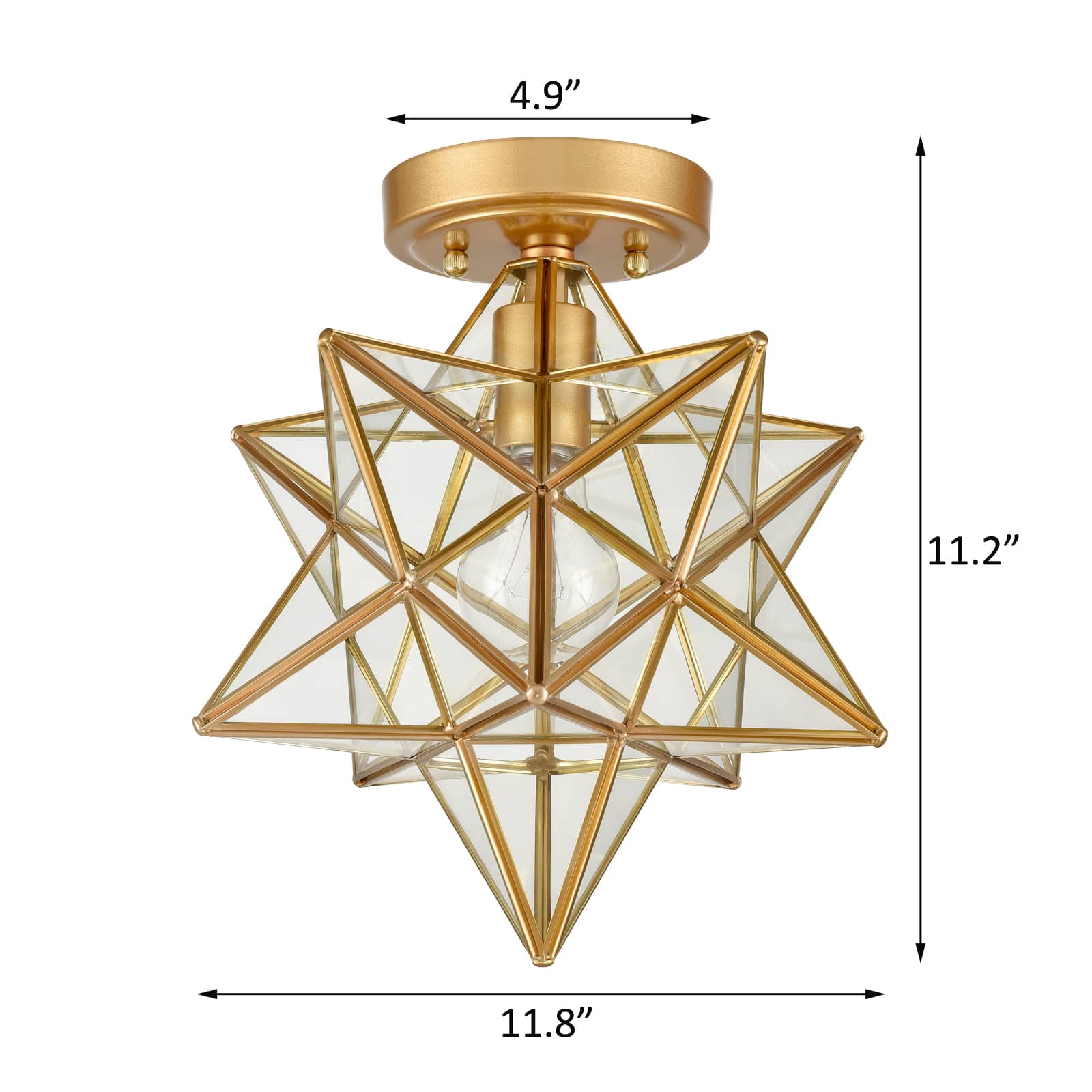 12-In Modern Brass Moravian Star Ceiling Light with Clear Glass