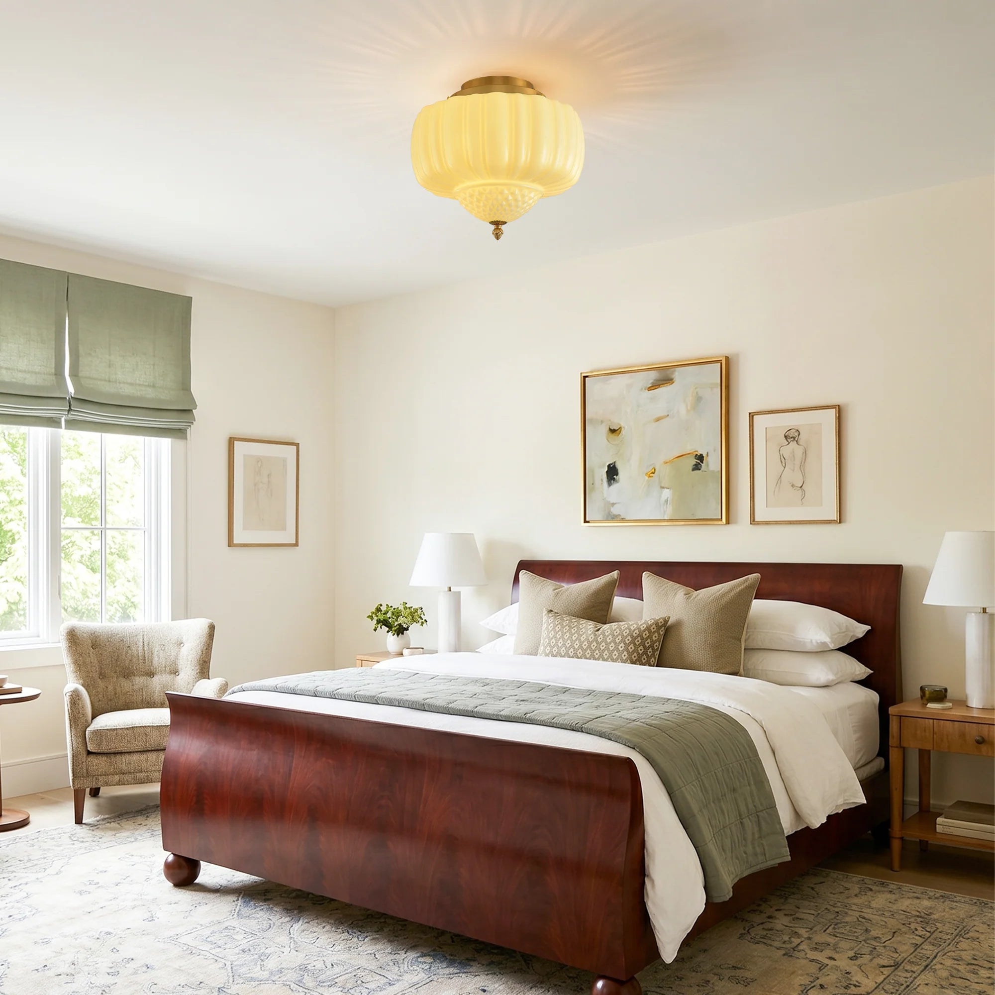 3-Light Flush Mount Ceiling Light in Gold Brass Finish