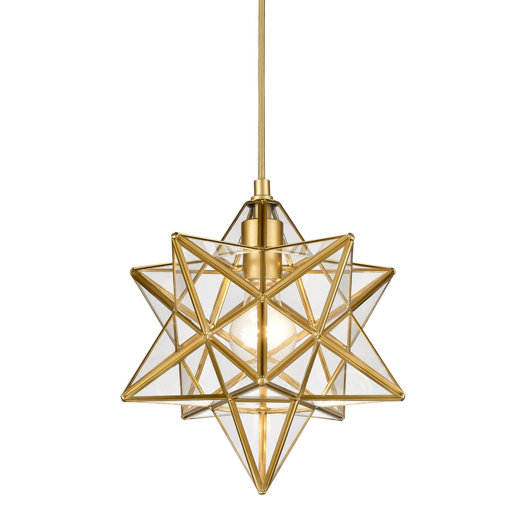 11-In Brass Moravian Star Pendant Light – Seeded Glass Shade