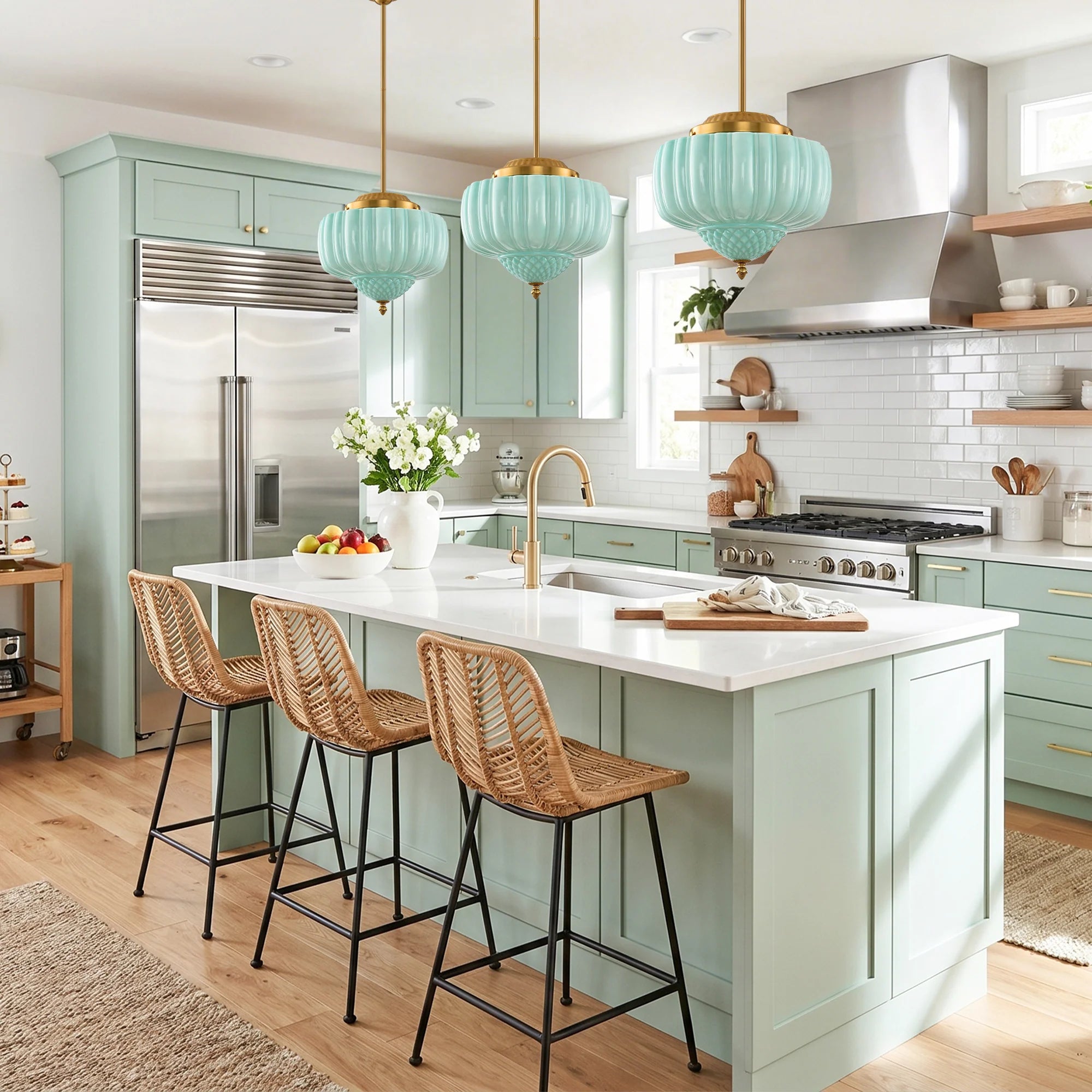 Phyllis Gold Brass 3-Light Island Pendant Light