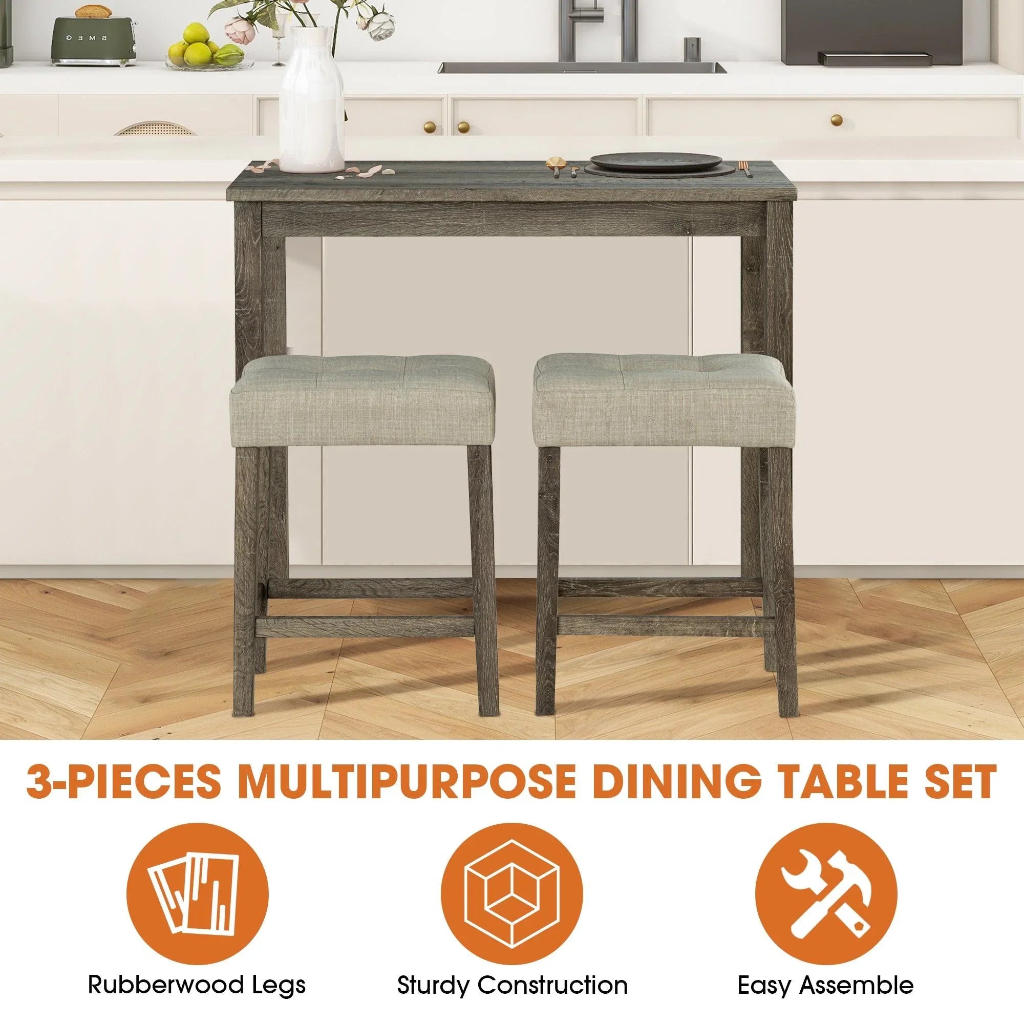 Traditional 3-Piece Breakfast Dining Set for Small Spaces