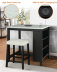 36" Contemporary Dining Table Set with High Gloss Finish and USB Charging