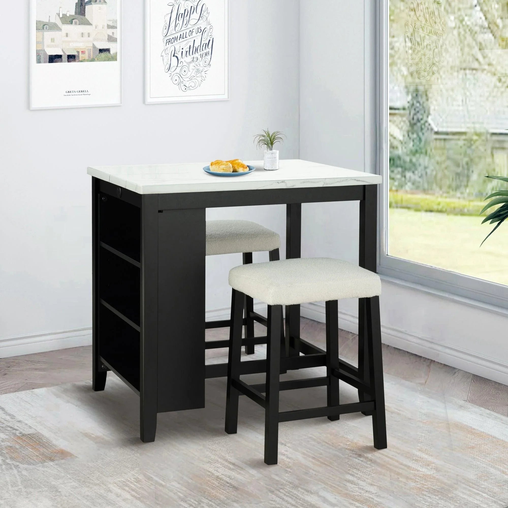 36" Contemporary Dining Table Set with High Gloss Finish and USB Charging