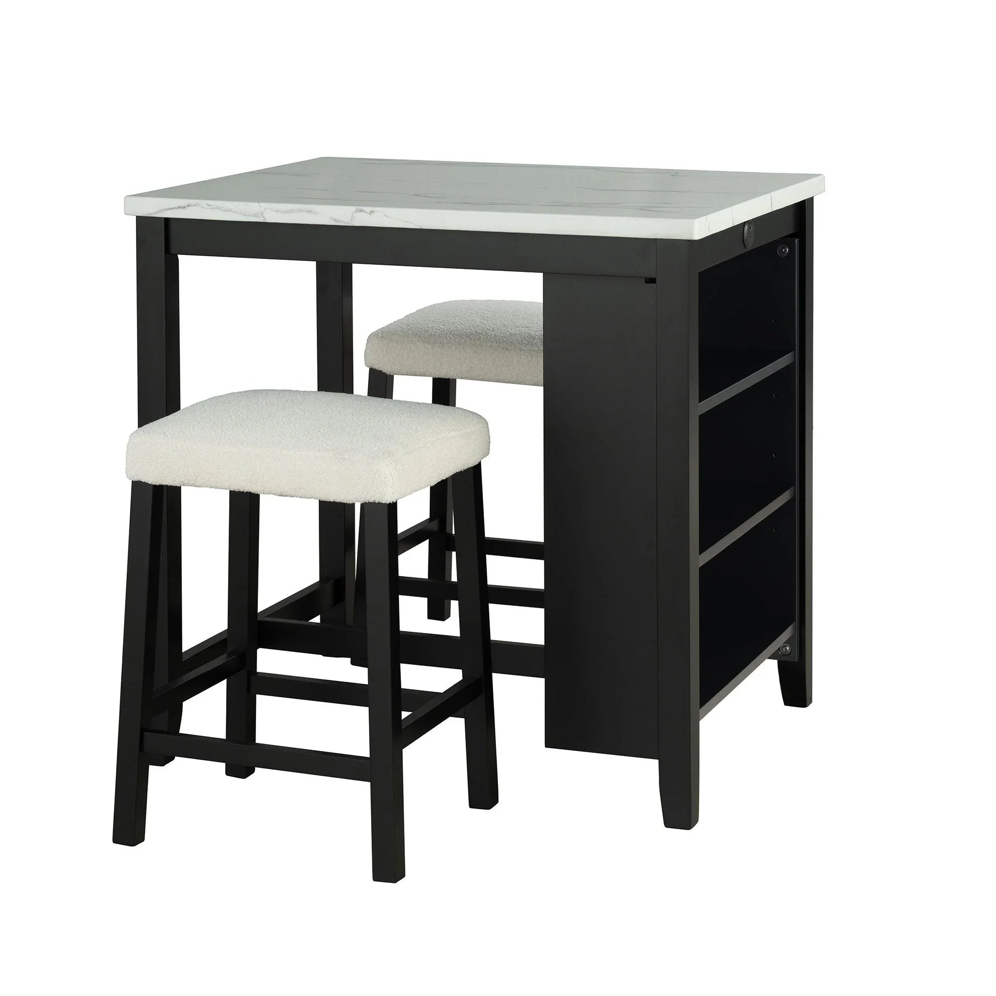 36" Contemporary Dining Table Set with High Gloss Finish and USB Charging