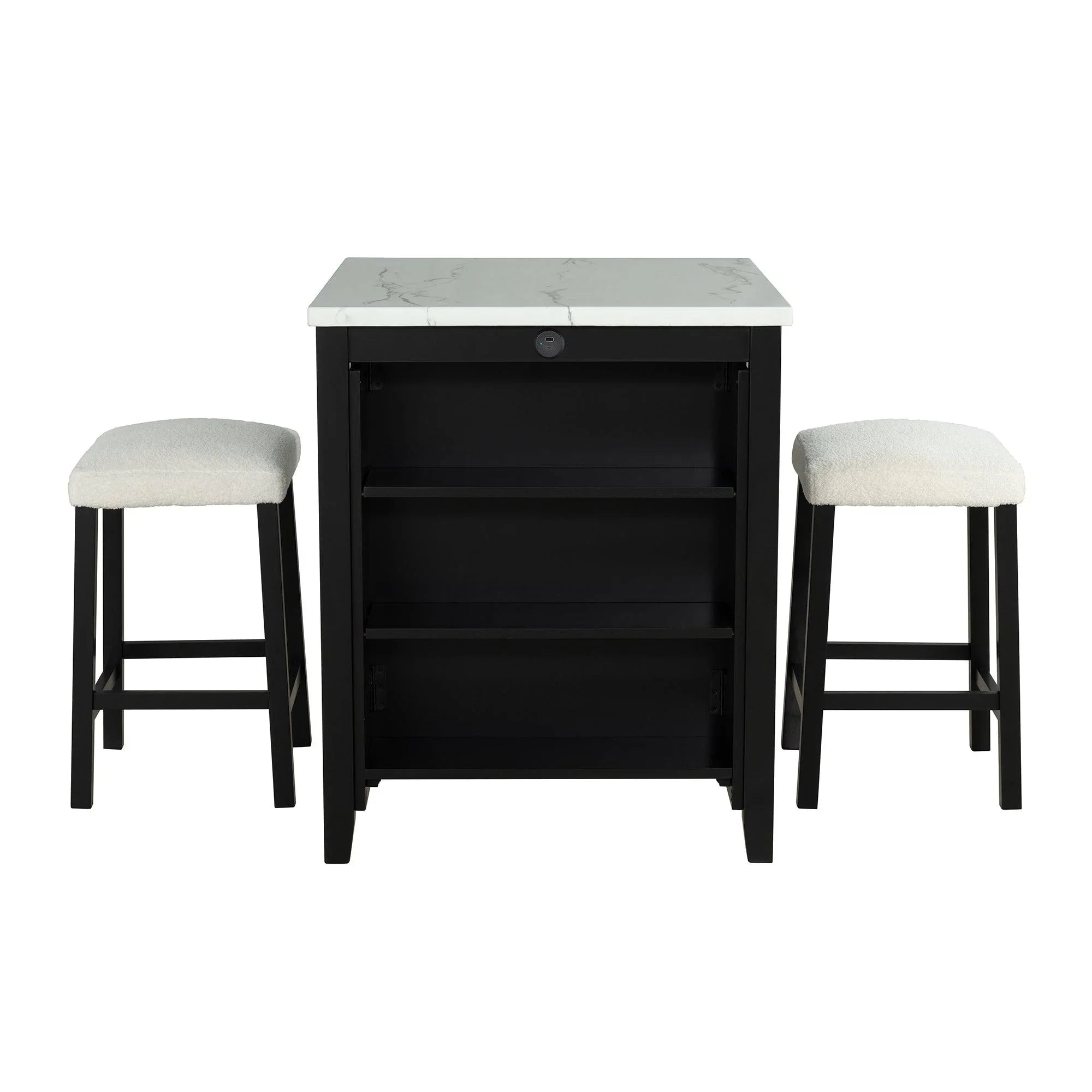 36" Contemporary Dining Table Set with High Gloss Finish and USB Charging