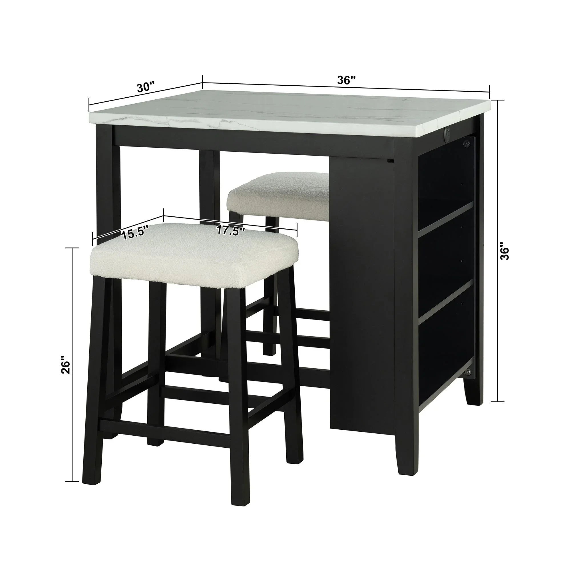 36" Contemporary Dining Table Set with High Gloss Finish and USB Charging