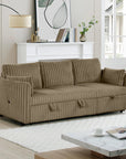 Brown Faux Fur Oversized Convertible Sleeper Sectional Sofa with Pull-Out Chair and USB Ports