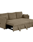 Brown Faux Fur Oversized Convertible Sleeper Sectional Sofa with Pull-Out Chair and USB Ports