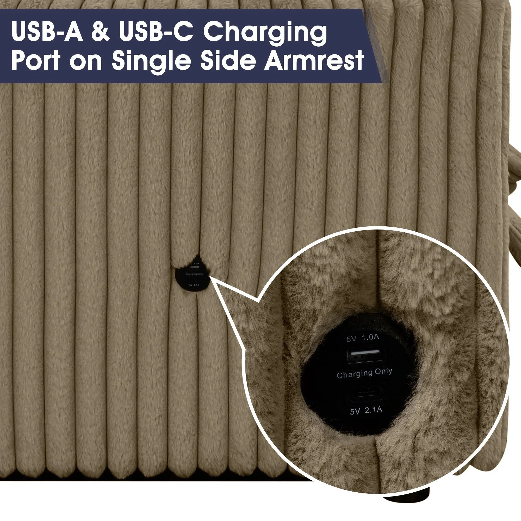 Brown Faux Fur Oversized Convertible Sleeper Sectional Sofa with Pull-Out Chair and USB Ports