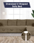 Brown Faux Fur Oversized Convertible Sleeper Sectional Sofa with Pull-Out Chair and USB Ports