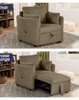 Brown Faux Fur Oversized Convertible Sleeper Sectional Sofa with Pull-Out Chair and USB Ports