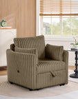Brown Faux Fur Oversized Convertible Sleeper Sectional Sofa with Pull-Out Chair and USB Ports