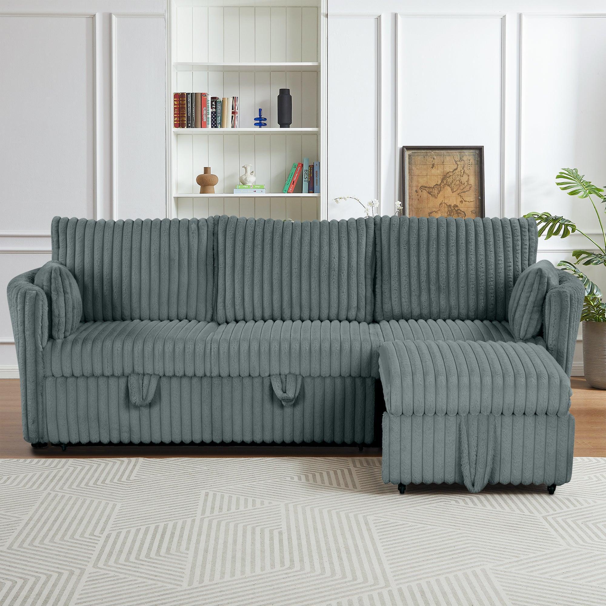 Oversized Faux Fur Sleeper Sectional with Pull-Out Chair and USB Charging