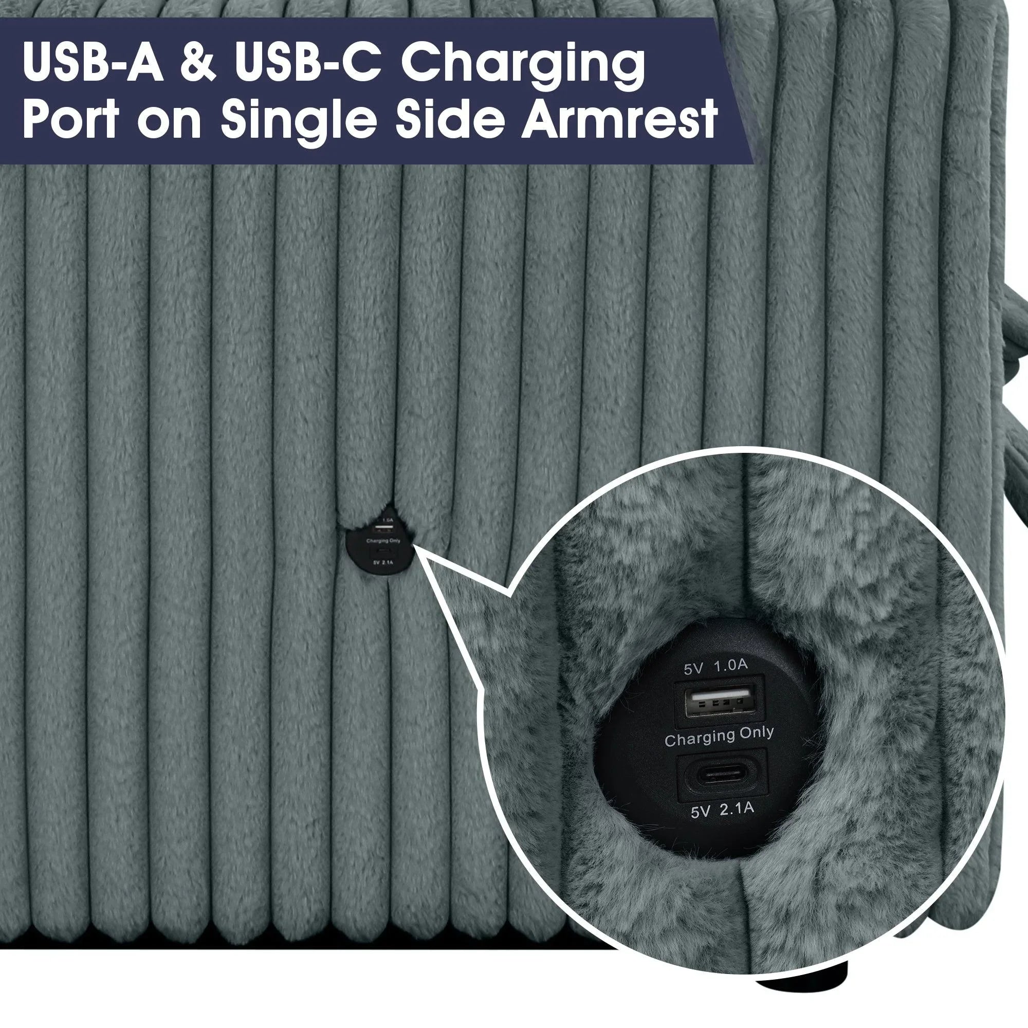 Oversized Faux Fur Sleeper Sectional with Pull-Out Chair and USB Charging