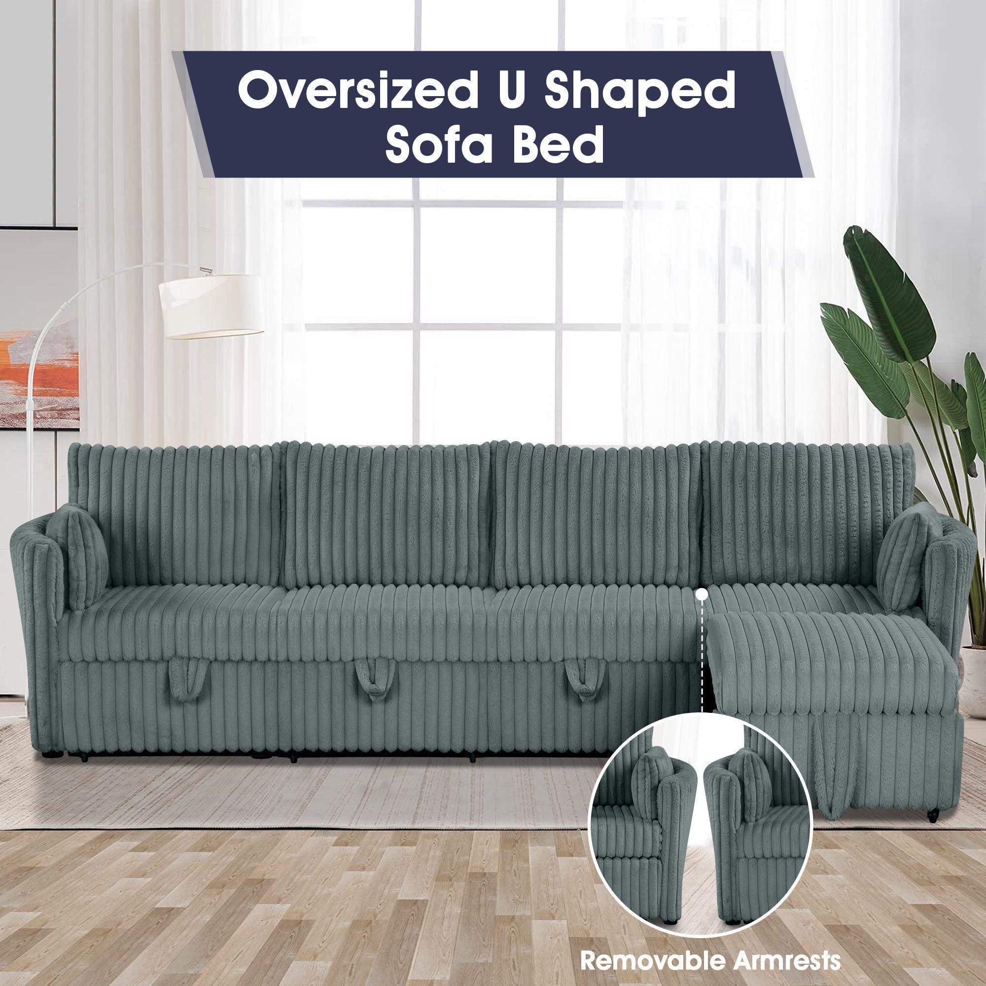 Oversized Faux Fur Sleeper Sectional with Pull-Out Chair and USB Charging