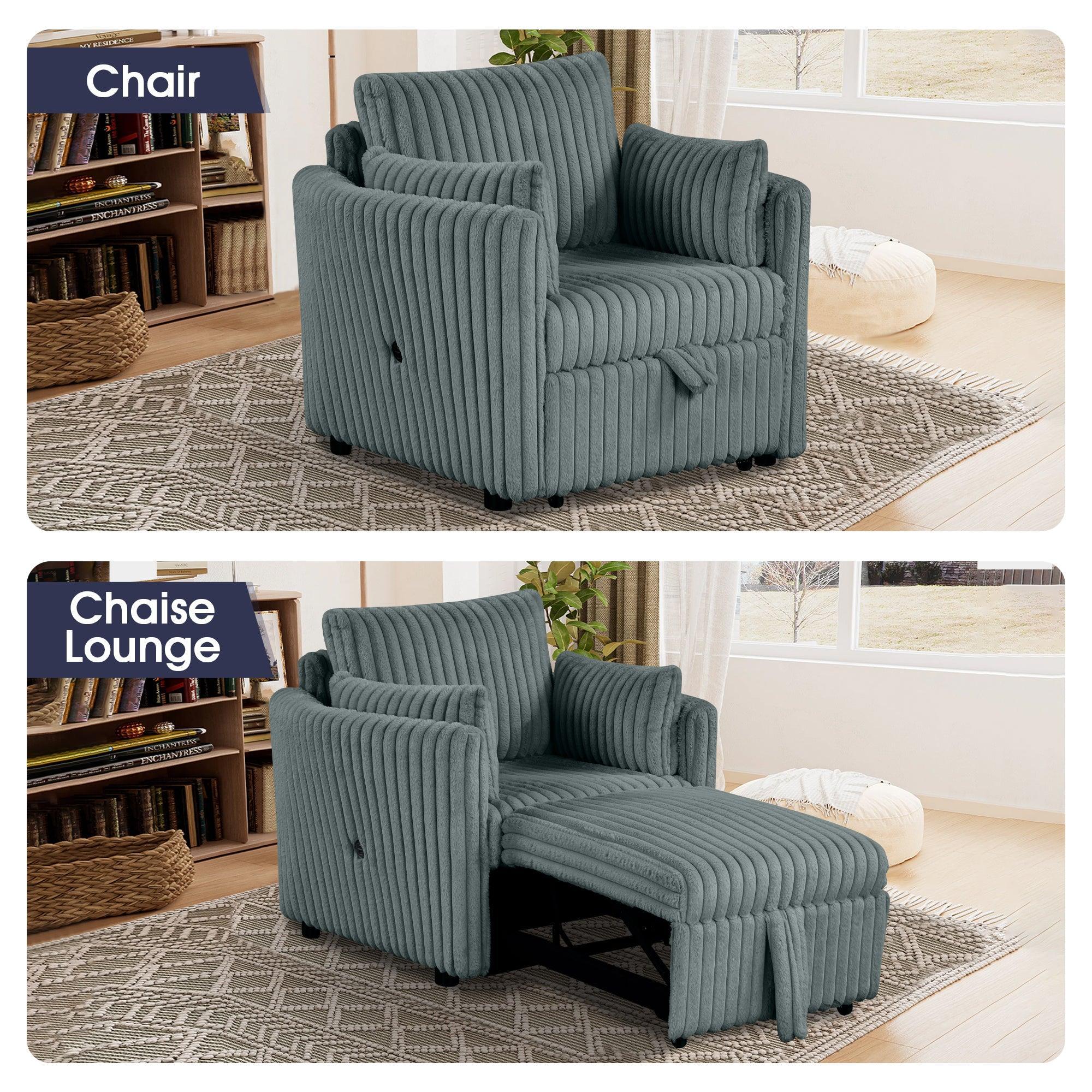 Oversized Faux Fur Sleeper Sectional with Pull-Out Chair and USB Charging