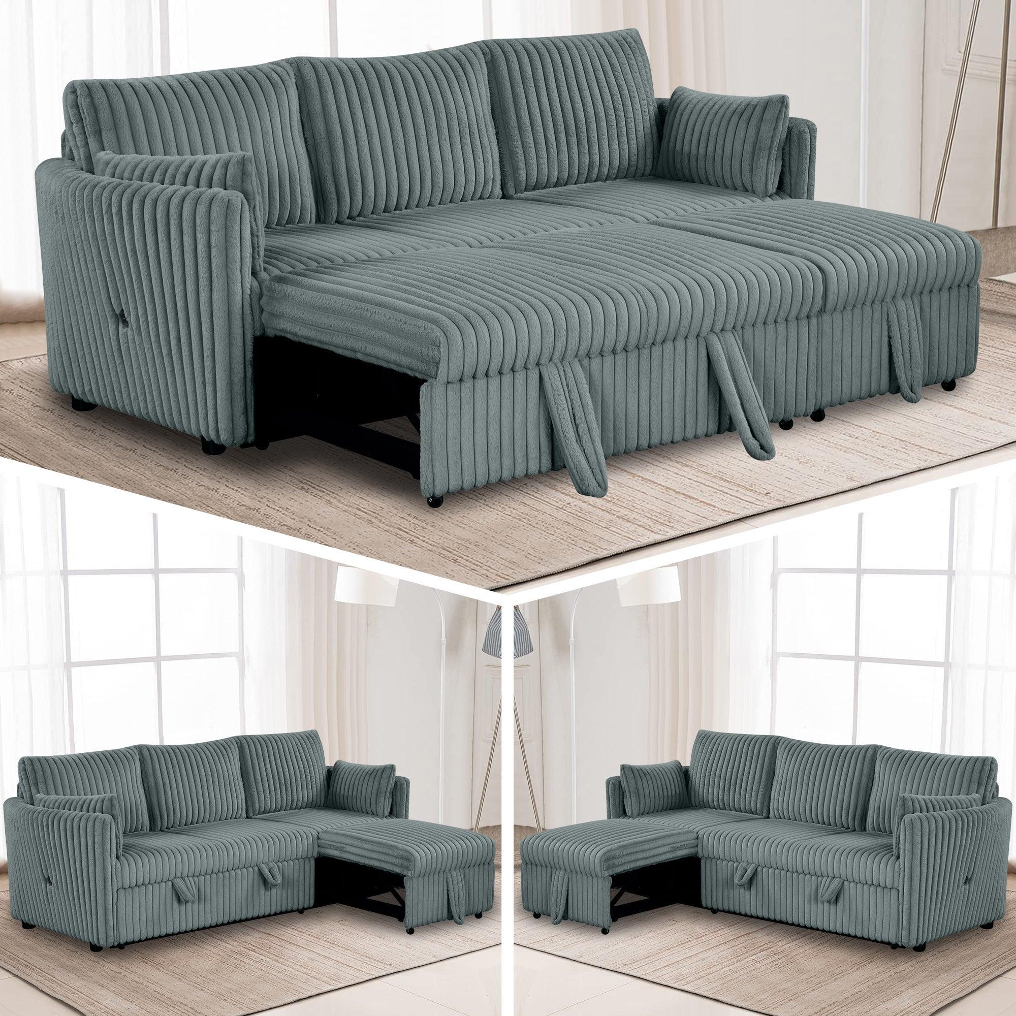 Oversized Faux Fur Sleeper Sectional with Pull-Out Chair and USB Charging
