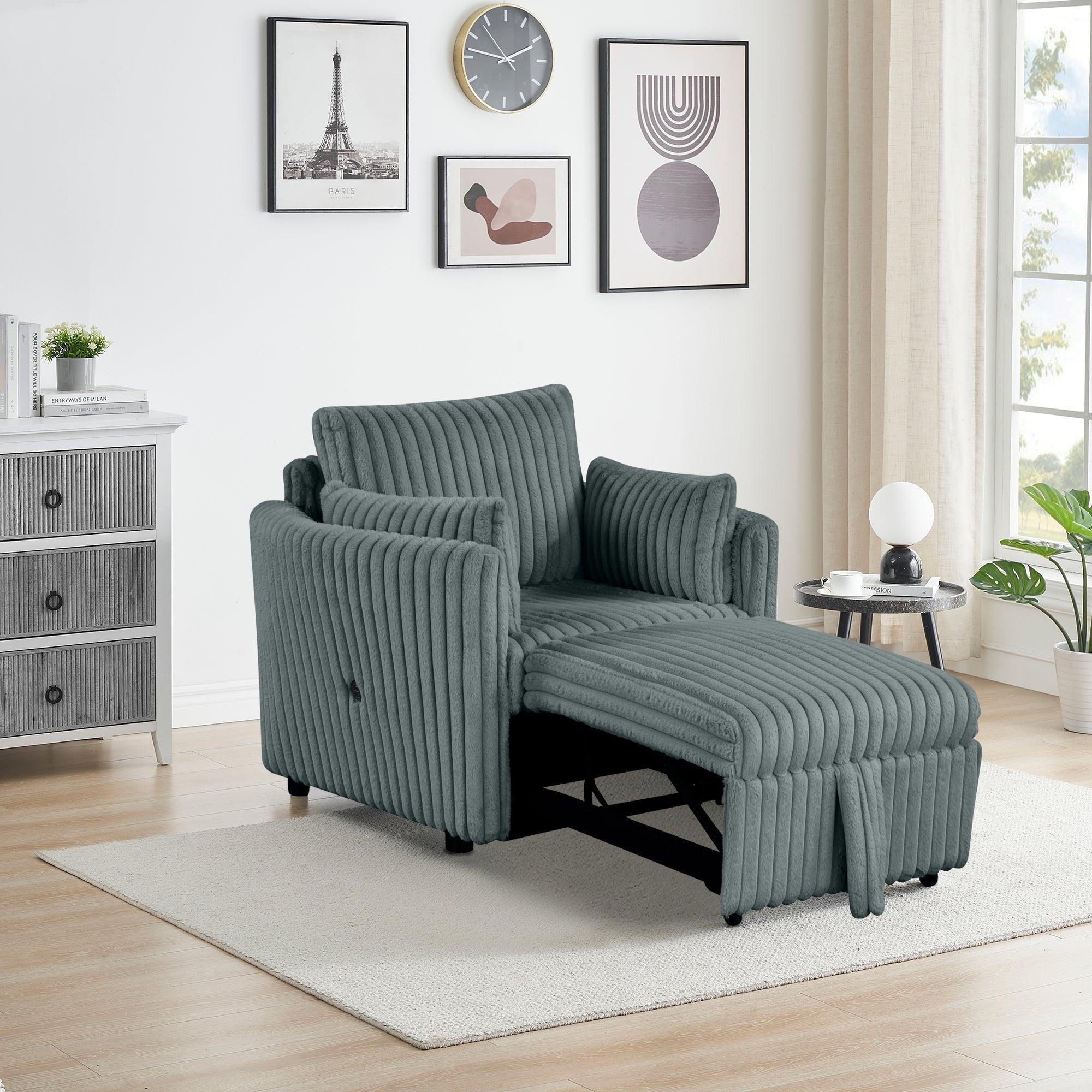 Oversized Faux Fur Sleeper Sectional with Pull-Out Chair and USB Charging