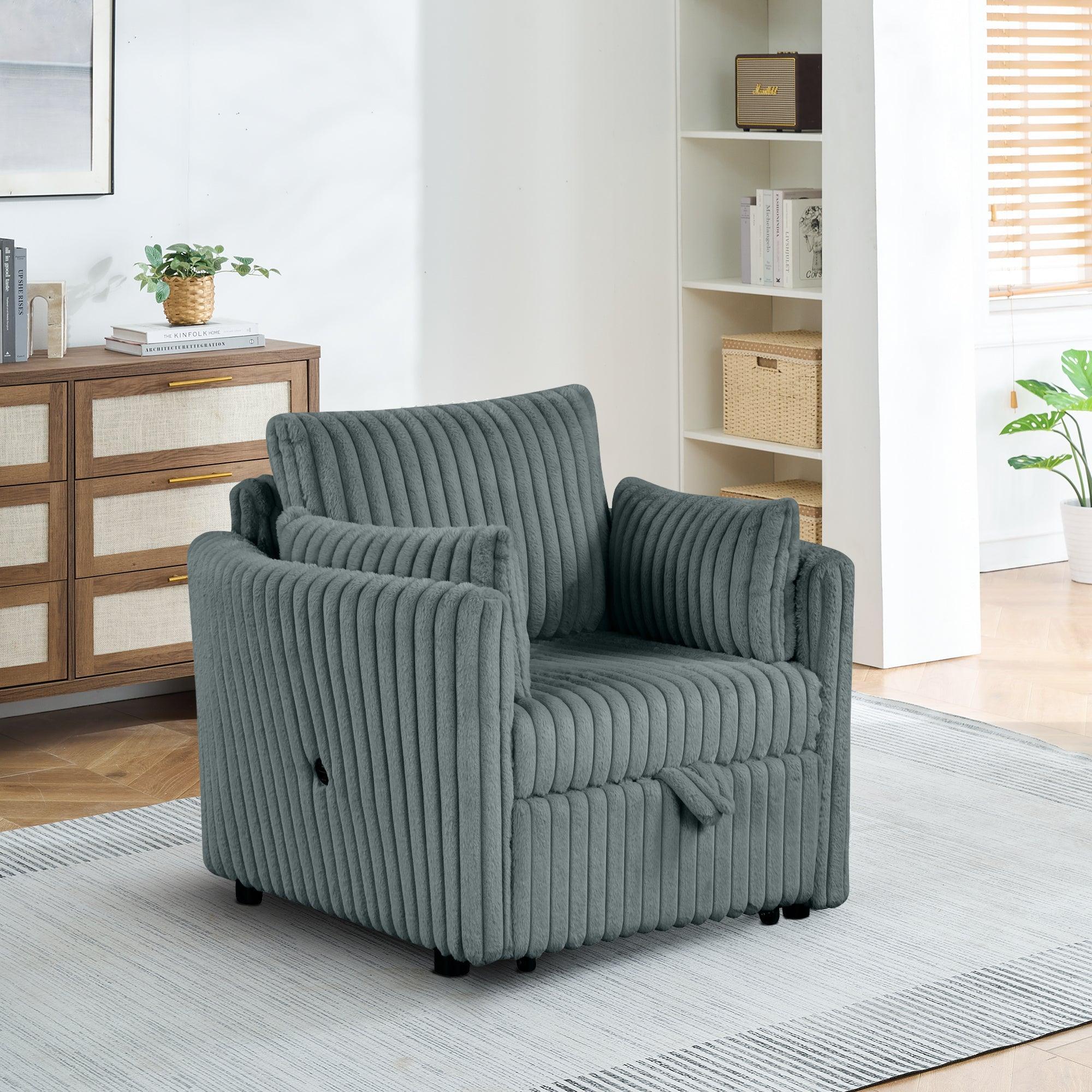 Oversized Faux Fur Sleeper Sectional with Pull-Out Chair and USB Charging