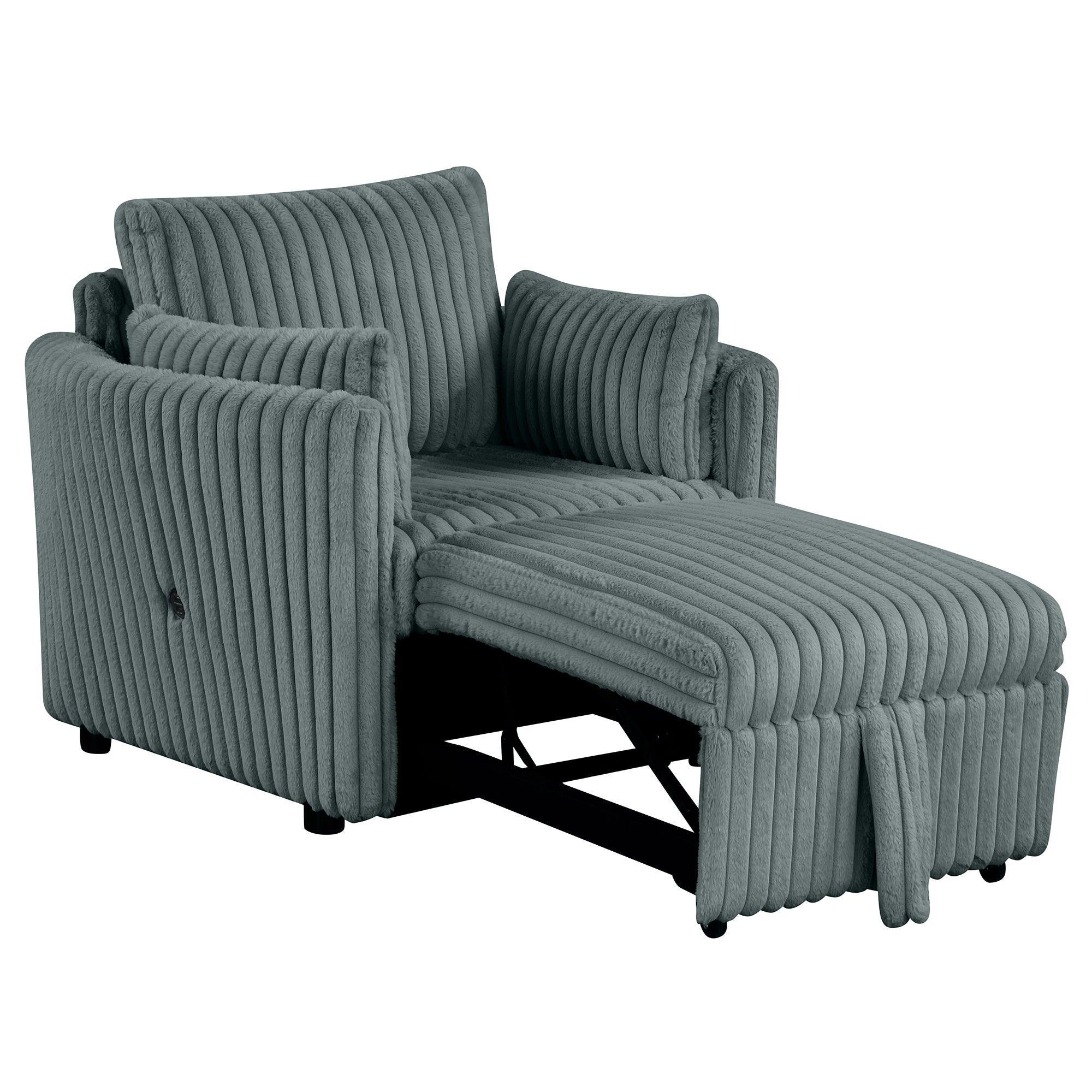 Oversized Faux Fur Sleeper Sectional with Pull-Out Chair and USB Charging