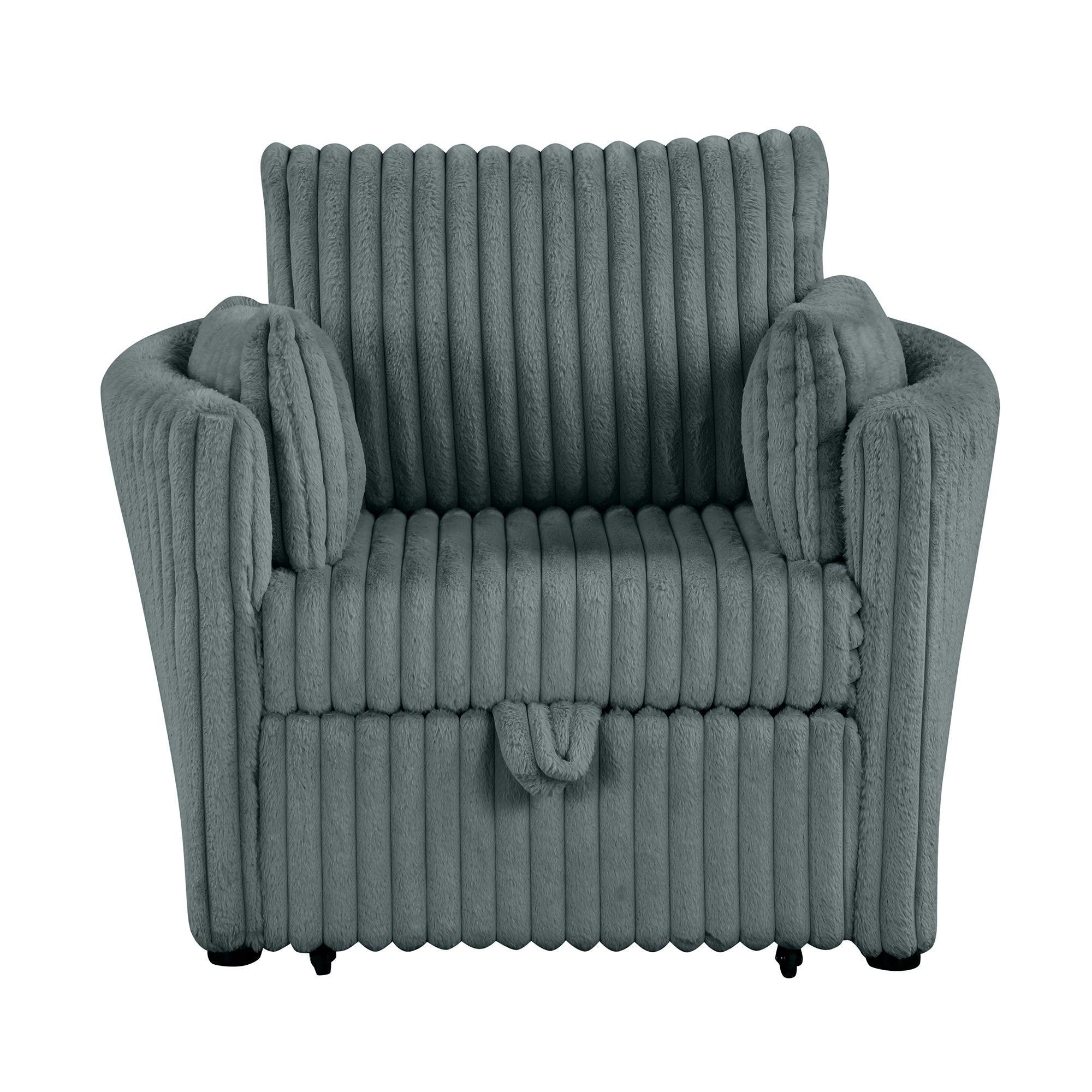 Oversized Faux Fur Sleeper Sectional with Pull-Out Chair and USB Charging
