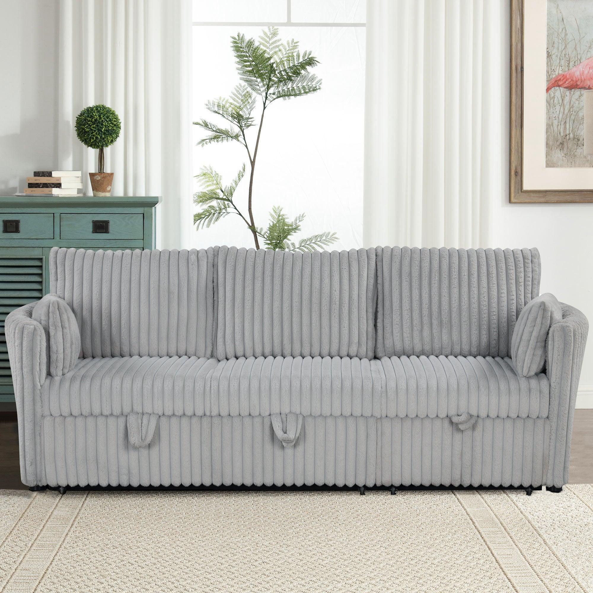 Oversized Faux Fur Sleeper Sectional with Pull-Out Chair and USB Charging