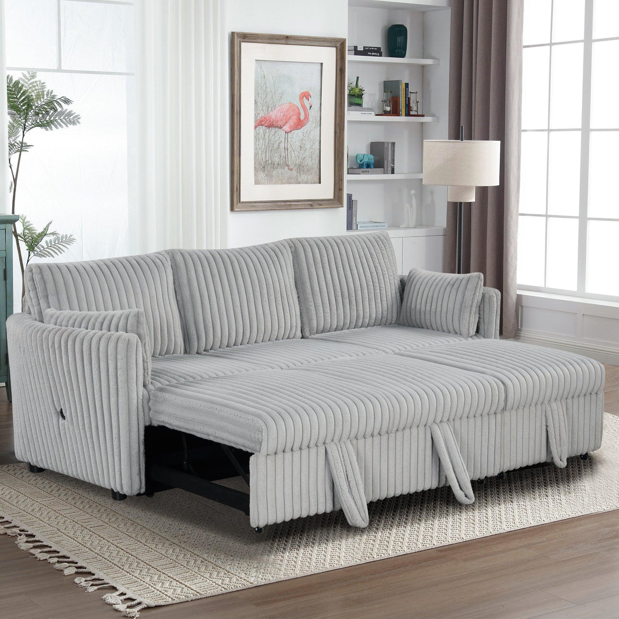 Oversized Faux Fur Sleeper Sectional with Pull-Out Chair and USB Charging