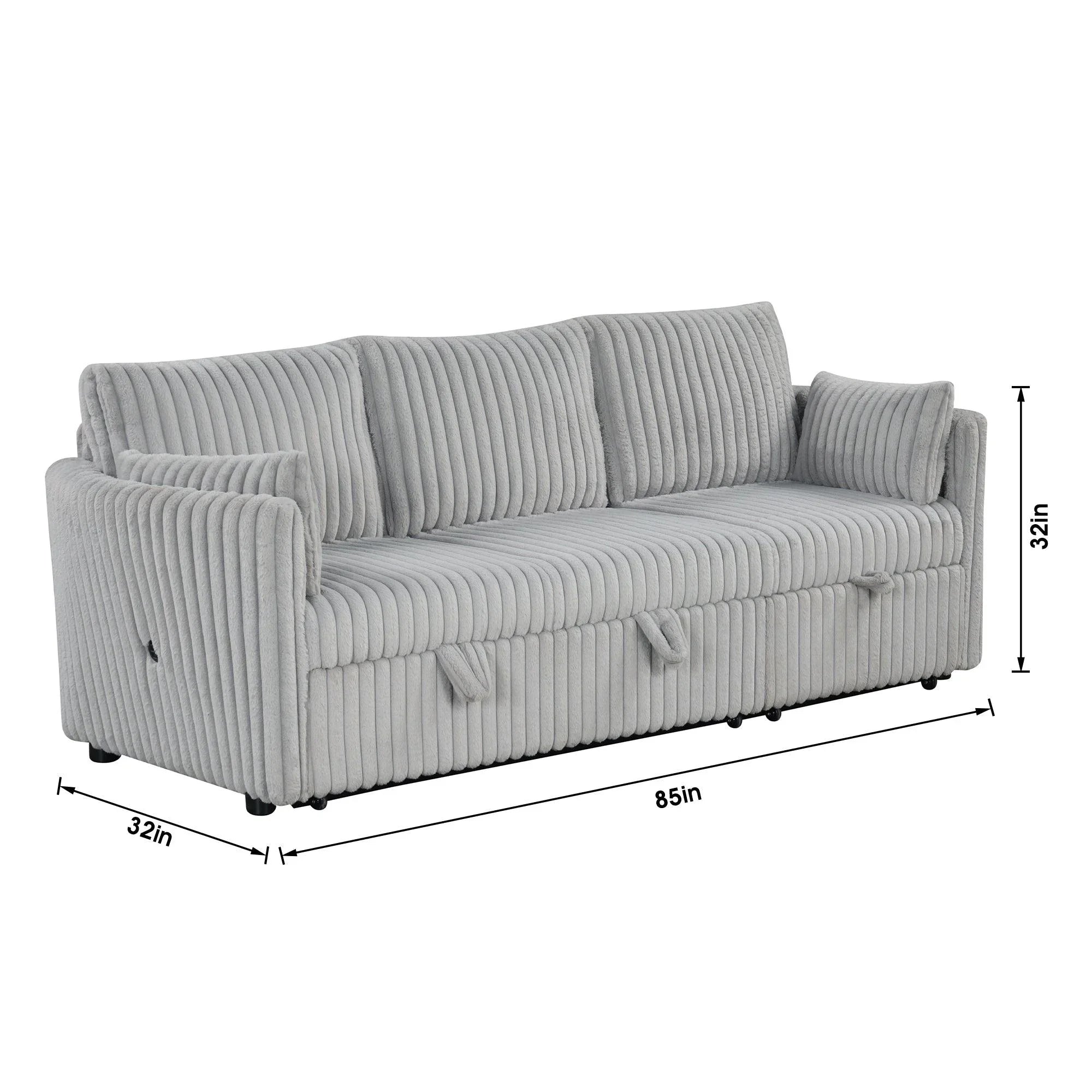 Oversized Faux Fur Sleeper Sectional with Pull-Out Chair and USB Charging