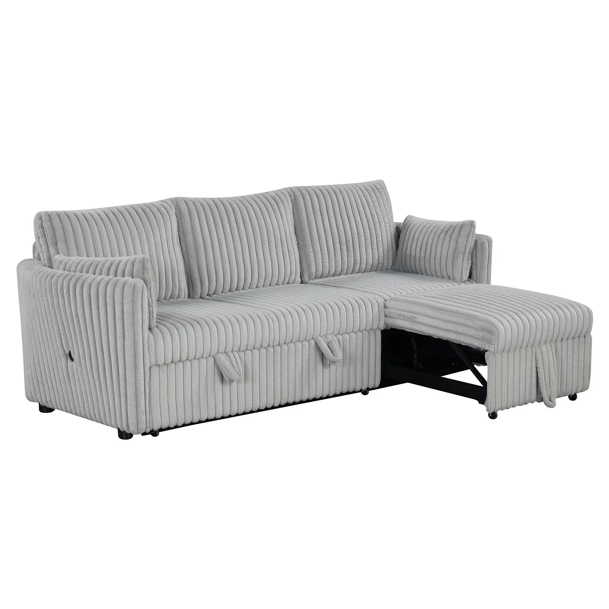 Oversized Faux Fur Sleeper Sectional with Pull-Out Chair and USB Charging