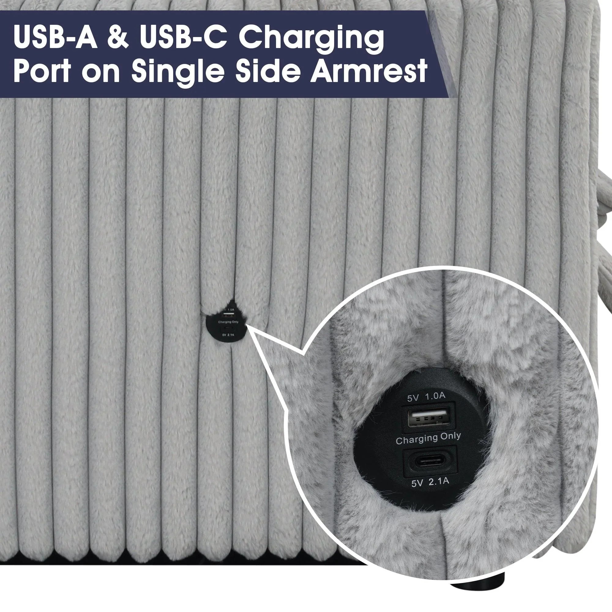 Oversized Faux Fur Sleeper Sectional with Pull-Out Chair and USB Charging