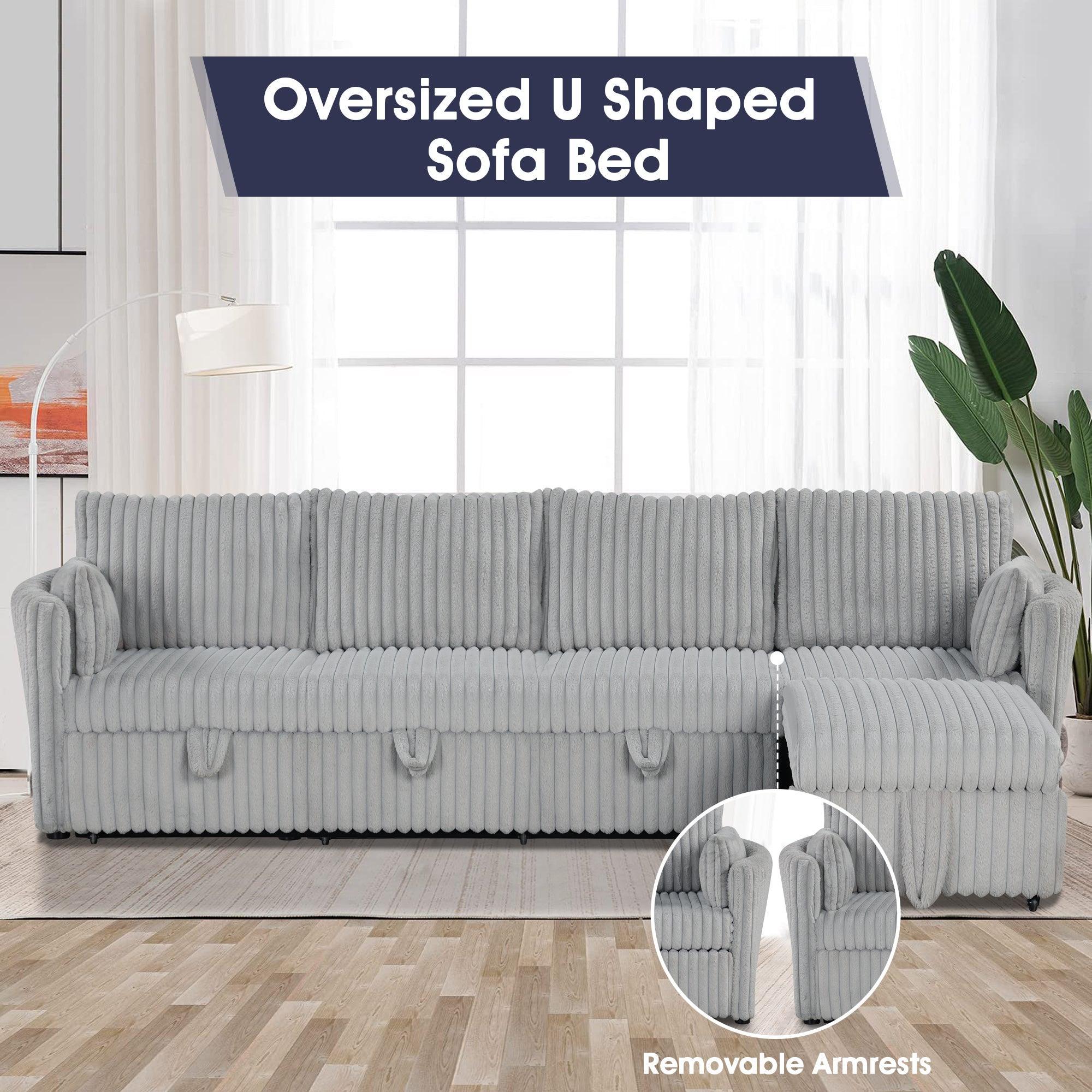 Oversized Faux Fur Sleeper Sectional with Pull-Out Chair and USB Charging