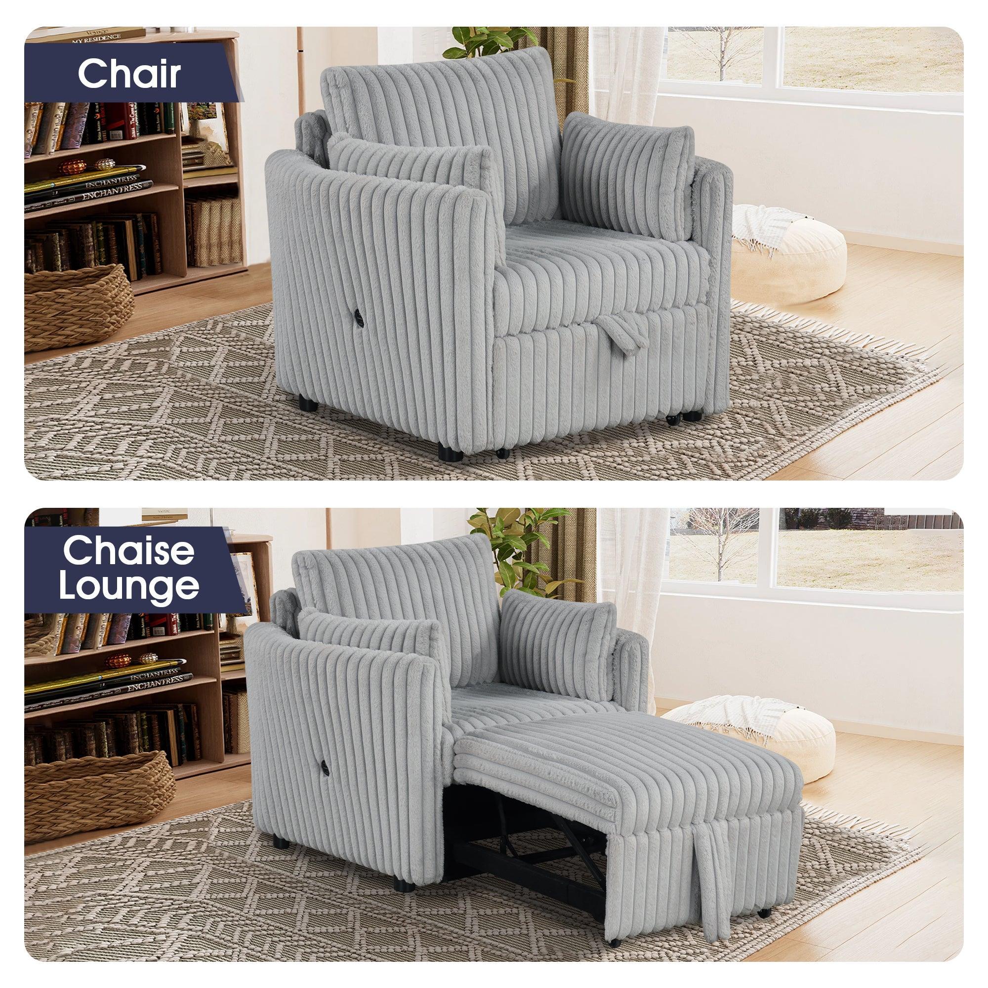 Oversized Faux Fur Sleeper Sectional with Pull-Out Chair and USB Charging