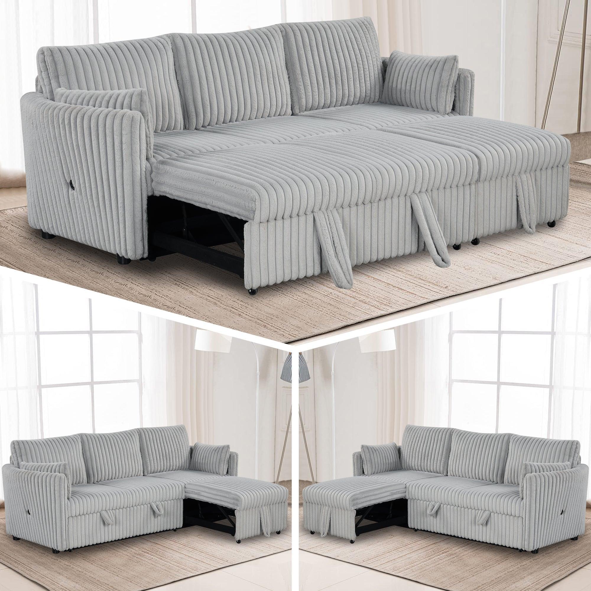 Oversized Faux Fur Sleeper Sectional with Pull-Out Chair and USB Charging