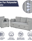 Oversized Faux Fur Sleeper Sectional with Pull-Out Chair and USB Charging