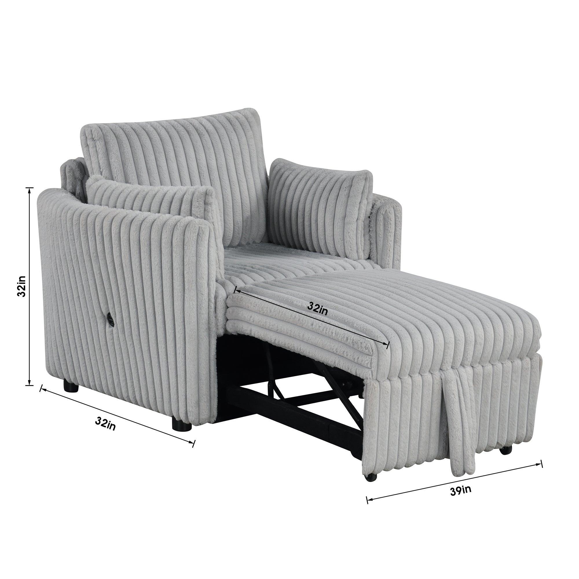 Oversized Faux Fur Sleeper Sectional with Pull-Out Chair and USB Charging