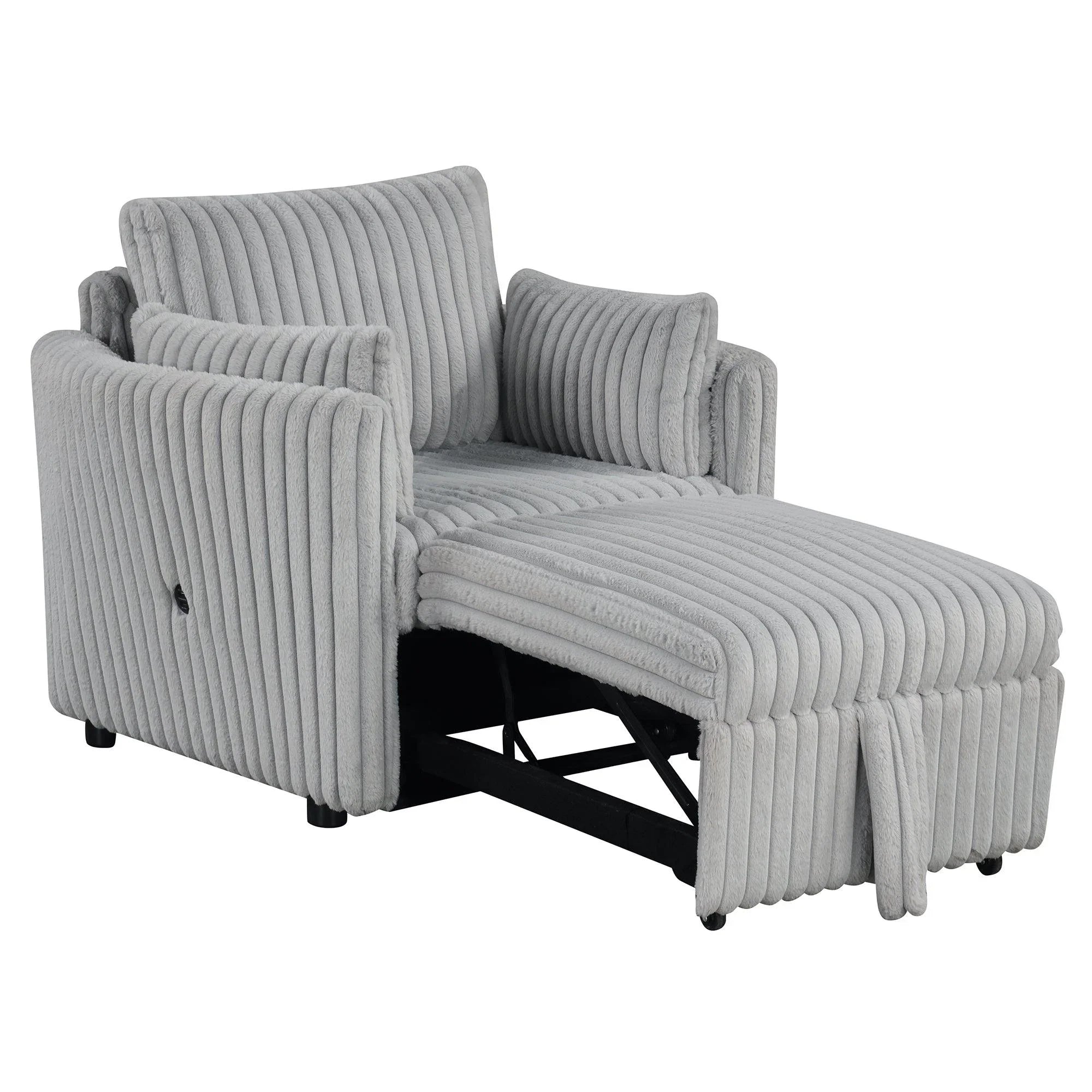 Oversized Faux Fur Sleeper Sectional with Pull-Out Chair and USB Charging