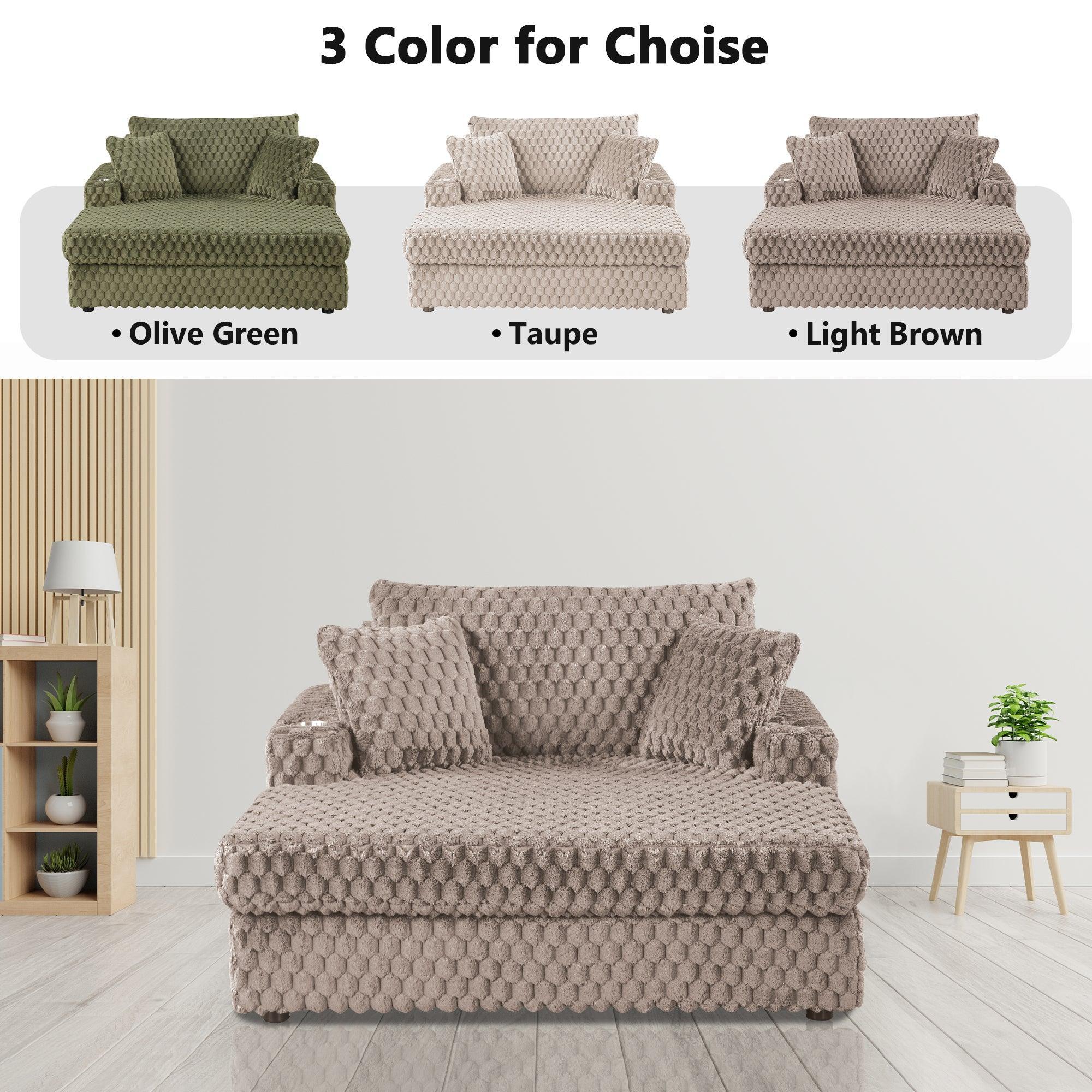 54" Upholstered Chaise Lounge Chair with Built-In Cup Holders